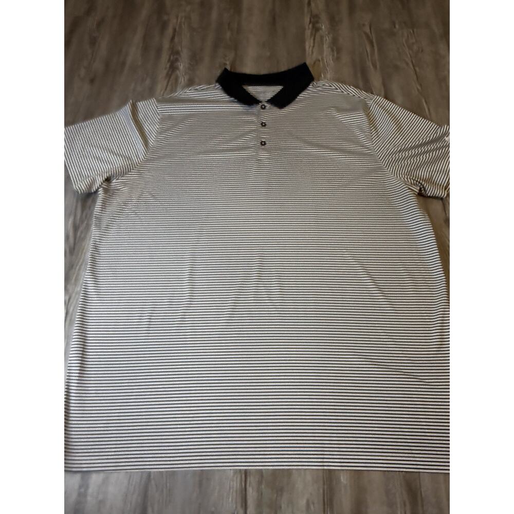 Nike Golf Dri Fit Polo Shirt Mens 2XL Black White Striped Standard Fit